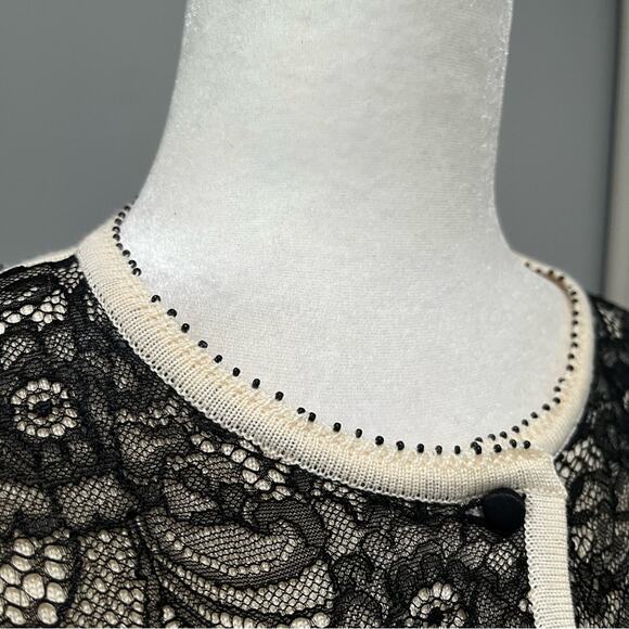 NEW Sigrid Olsen Silk Wool Peplum Flutter Lace Bead Cardigan Sweater Y2K XS NWT - Picture 6 of 16